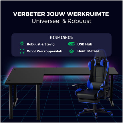 Saint V2 Pro Hoekbureau Gaming Links - Gaming Bureau Met LED Verlichting - USB Hub - 197 x 132 cm - Zwart